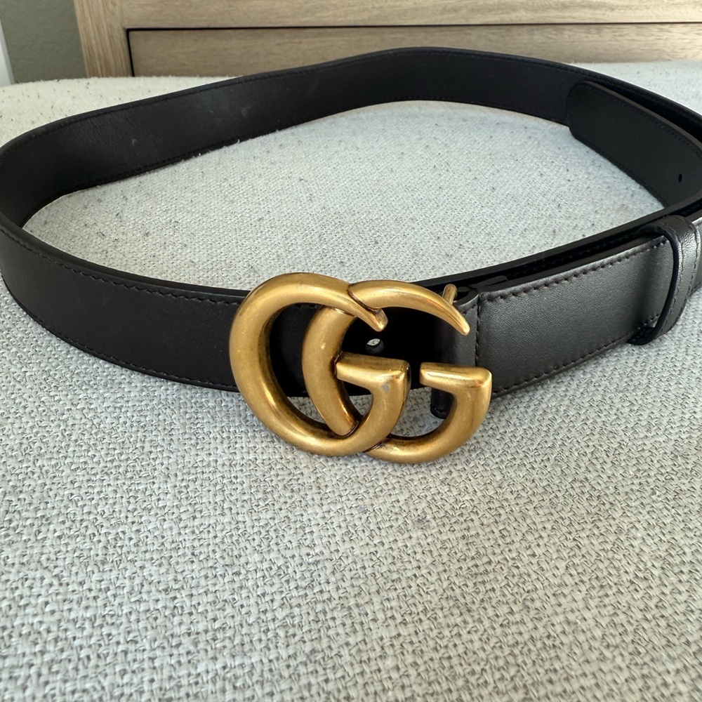 Gucci dark brown, Belt with Gold GG Emblem